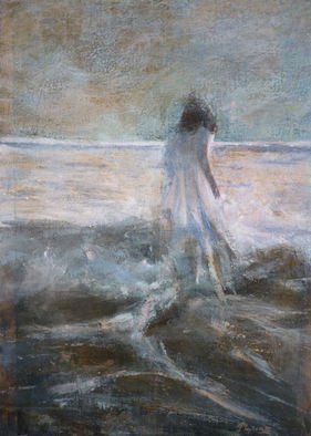 Pinheiro De Santamaria; Mysterious Woman, 2010, Original Painting Oil, 40 x 54 cm. Artwork description: 241  Metaphysics Series. Humans and Sea Water  ...