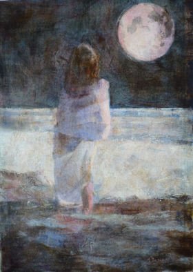 Pinheiro De Santamaria; Sea MoonLight, 2010, Original Painting Oil, 40 x 54 cm. Artwork description: 241   Metaphysics Series. Humans and Sea Water...