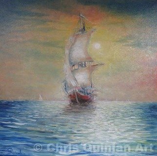 Chris Quinlan; Sail Away, 2017, Original Painting Oil, 24 x 24 inches. Artwork description: 241 I have always wanted to paint a ship on a sunset ocean.  I love painting sunsets and ocean scenes.  I was 21 years old before I set foot on a ferry and was terrified and excited, a similar feeling to when I painted this first seascape.  The ...