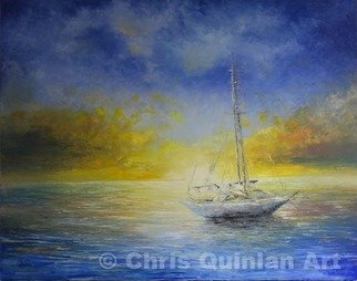 Chris Quinlan; Sail Away, 2016, Original Painting Oil, 40 x 32 inches. Artwork description: 241 A piece painted from my memories of travelling to Thailand with its beautiful Islands, seas and sunsets, I saw a yacht just drifting near the shallow shores of the phi Phi islands.  The sunset was so warm and colourful, it made the white vessel blend into the ...