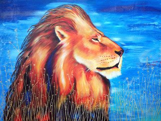 David Smith; Majestic Lion, 2013, Original Painting Acrylic, 122 x 100 cm. Artwork description: 241  Majestic Lion, King of the Wild, Yellow, Gold, African, Jungle, Cat, ...