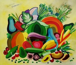 Radosveta Zhelyazkova; Vegetables, 2016, Original Painting Oil, 60 x 50 cm. Artwork description: 241 Details:  Name: Vegetables  Artist: Radosveta Zhelyazkova  Medium: Professional oil paint, UV protected varnish on canvas  Size: 60 x 50 x 1. 5 cm   24 x 20 inches  Style: Surrealism, Naive Art, Radism  Date of creation: September 2016  Comes with a certificate of authenticity and an official stamp ...
