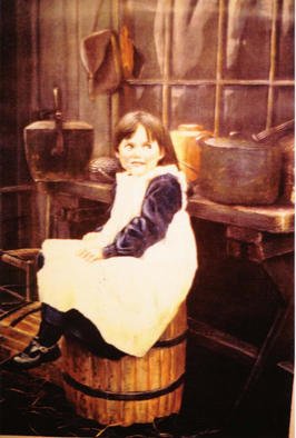 Roger Farr; Sitting Pretty, 1988, Original Painting Oil, 10 x 12 inches. Artwork description: 241 A portrait of a young girl at the famous Ironbridge Gorge Museam in shopshire. Grand daughter of the then manager. Prints only. 10 x 12....