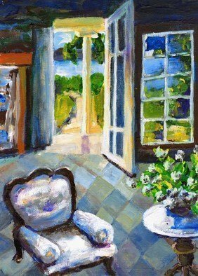 Randy Sprout; White Chair Nantucket, 2008, Original Painting Acrylic, 9 x 12 inches. Artwork description: 241  I was trying to paint the differing light from interior as the exterior light streamed into our cottage. ...
