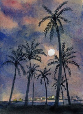 Randy Sprout; Moonlight Over Key West, 2018, Original Painting Oil, 5 x 7 inches. Artwork description: 241 7X5 Water Color on  140 Arches Hot Pressed done as a demo on a Cruise ship...