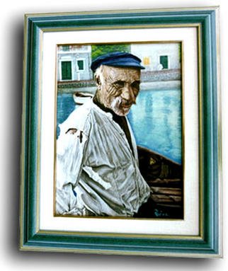 Branko Reic; Happiness, 2002, Original Painting Tempera, 39 x 49 inches. Artwork description: 241 To feel happy satisfied this man needs just a piece of bread in his hand and a light on his home window. Do we need more than that...