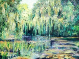 Richard Freer; Water Garden, 2022, Original Painting Oil, 80 x 60 cm. Artwork description: 241 Willow trees in a water garden. ...