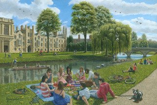 Richard Harpum; Fun On The River Cam, Cam..., 2014, Original Painting Acrylic, 30 x 20 inches. Artwork description: 241  This painting of Trinity College, Cambridge, England, was commissioned by Gibsons Games for a large 1000- piece jigsaw, which they will be publishing in 2014. It shows the River Cam running behind Trinity College, with a variety of people enjoying the nice weather. My favourite dog, Oscar, ...