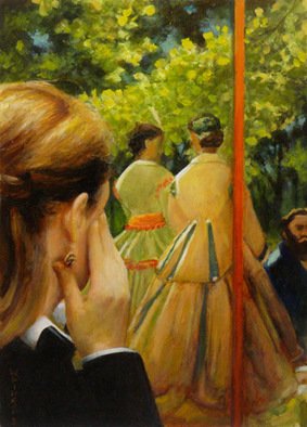Richard Whincop; First Impressions, 2007, Original Painting Oil, 28 x 40 cm. Artwork description: 241  Monet painted his Dejeuner sur l'herbe in 1866, his answer to Manet's famous work of the same name. Radically based on outdoor studies of models, and presenting a scene in which there was no significant narrative, instead it simply conveyed an instant impression of leaves ...
