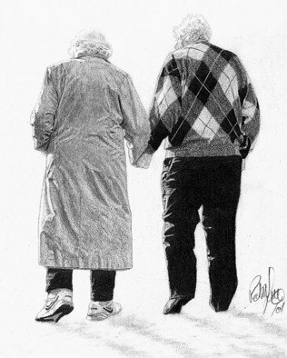 Robb Scott; Hand In Hand, 2001, Original Drawing Pencil, 8.5 x 11 inches. Artwork description: 241  Of all my pencil drawings this one taught me the most about life. These are my grandparents who were separated for most of their married life and lived in different provinces. My grandmother, who I grew up with, passed away from Alzheimer's after a three year ...