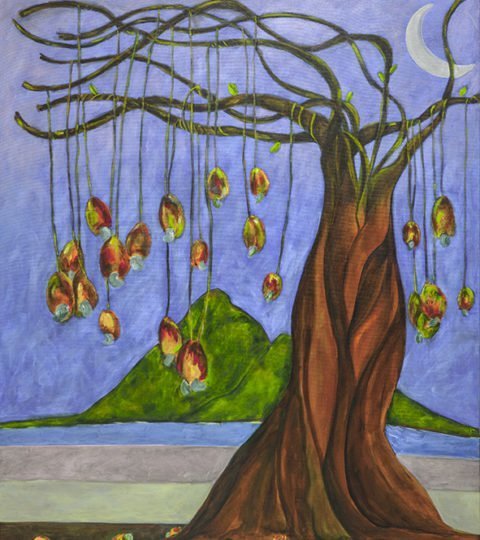 Roberto Rossi; Cashew Tree, 2011, Original Painting Acrylic, 100 x 120 cm. Artwork description: 241  The cashew tree is a gorgeos female tree of this fruit ...