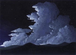 Ron Wilkinson; First Light, 2002, Original Painting Acrylic, 12 x 10 inches. Artwork description: 241' First Light' was painted as part of a series of night landscapes, principally concerned with early day light effects on cumulus clouds.The emotive atmosphere is expressed by the adoption of a slightly abstracted execution in the work, portraying high contrast and volume and a flattening of ...