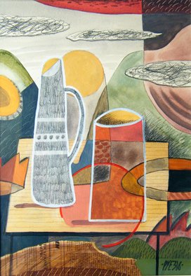 Trevor Pye; Still Life With M L 2, 2016, Original Mixed Media, 30 x 40 cm. Artwork description: 241 Full title: Still Life With Modernist Leanings 2.Acrylic   graphite on Arches paper. ...