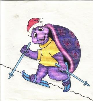 Reinhardt Hollstein; Christmas Turtle, 2005, Original Drawing Pencil, 8 x 11 inches. Artwork description: 241 Cartoon Illustration of a Christmas Turtle in color pencils. ...