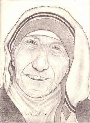 Reinhardt Hollstein; Mother Teresa, 2009, Original Drawing Pencil, 8 x 11 inches. 