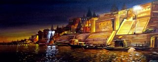Samiran Sarkar; Silent Night Varanasi, 2021, Original Painting Acrylic, 33 x 13 inches. Artwork description: 241 Silent Night Varanasi one spectacular silent night Varanasi ghats scene. Acrylic on canvas painting. ...