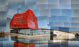 Sandra Maarhuis; Red Building In Houten, T..., 2009, Original Photography Color,  65 cm. Artwork description: 241 Photo collage of a building in Houten, the Netherlands. ...