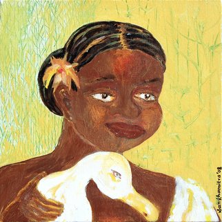 Sanhamitra Das; Woman And Her Bird, 2008, Original Painting Acrylic, 12 x 12 inches. Artwork description: 241  The work is figurative and representational. It is very much Indian in theme and character. ...