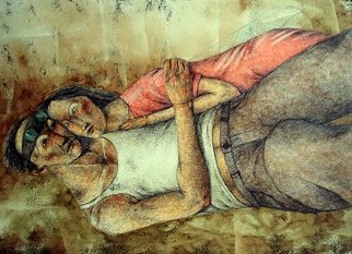 Sasha Tsyganov; Together, 2013, Original Mixed Media, 90 x 65 cm. Artwork description: 241           ballpoint pen, oil on canvas          ...