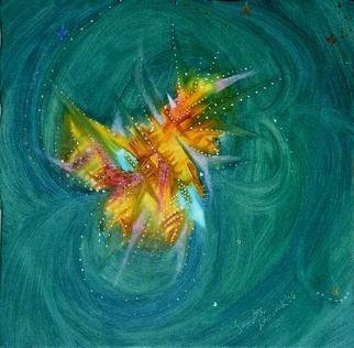 Smeetha Bhoumik; Crab Nebula, 2006, Original Painting Oil, 20 x 20 inches. Artwork description: 241 Crab Nebula and the beautiful green Polarised Synchrotron Nebula...