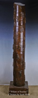 Scott Mohr; Pillars Of Society, 2005, Original Sculpture Bronze, 14 x 72 inches. Artwork description: 241  An homage to my father who was a salesman during the 60s 