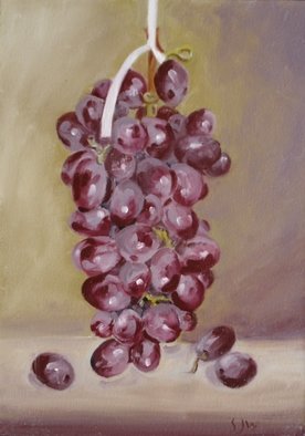 S. Josephine Weaver; Hanging Grapes, 2009, Original Painting Oil, 5 x 7 inches. Artwork description: 241    fruit, ribbon, cluster    ...