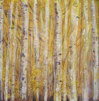 Sean Willett; Birch Trees, 2007, Original Painting Other, 29 x 29 inches. Artwork description: 241  birches fall yellow woods minimal trunks square swirl psychedelic abstract     ...