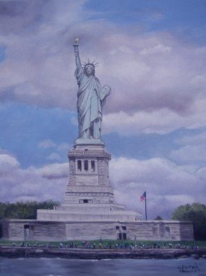 Lynette Seiter; As The Storm Clouds Gather, 2008, Original Painting Oil, 18 x 24 inches. Artwork description: 241  The Statue of Liberty as the sun shines through the clouds ...