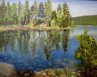 Lynette Seiter; Lake Cove, 2008, Original Painting Oil, 20 x 16 inches. Artwork description: 241  lake, trees, mountains ...