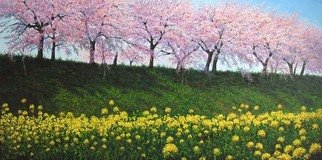 Sergio Zampieri; Cherry Blossoms, 2011, Original Painting Oil, 40 x 20 inches. Artwork description: 241        Original oil painting on canvasspring yellow flowers field green clouds sky blue leaves autumn trees     ...