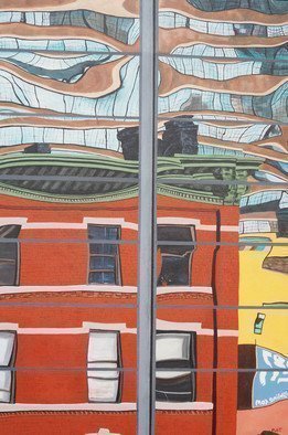 Steven Fleit; High Line Reflection 5, 2014, Original Painting Acrylic, 24 x 36 inches. Artwork description: 241  High Line, reflection, glass, architecture, distortion...