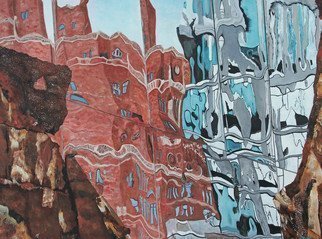 Steven Fleit, 'Highline Reflection 1', 2013, original Painting Acrylic, 40 x 30  x 2 inches. Artwork description: 1911 Highline Reflection, city buildings reflected off of glass panels and rusty metal sculpture. New York City, Highline, architecture. ...