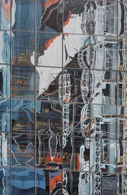 Steven Fleit; Hudson Yards Reflection 2, 2018, Original Painting Acrylic, 24 x 36 inches. Artwork description: 241 Hudson Yards, reflection, architecture, building, construction, New York, NY...