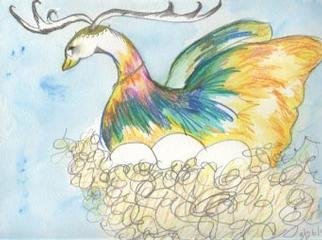 Suzanne Gegna; MYTH AND EGGS, 2001, Original other, 9 x 12 inches. Artwork description: 241 SHE IS A MYTHOLOGICAL CREATURE AND FLOATS THROUGH THE SKY WITH HER NEST AND EGGS. . . . . SHE IS CONTENT AND ENJOYING THE RIDE. ...