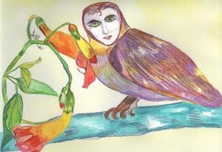 Suzanne Gegna; THE POET AS AN OWL WITH H..., 2001, Original Drawing Pencil, 12 x 9 inches. Artwork description: 241 SIMILIAR TO AN OWL, THE POET INGESTS HER NOURISHMENT, THEN RETAINS THE ESSENCE AND EXPELS THE BONES. . . . . . . . . ....