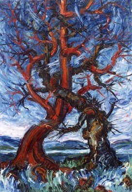 Shamil Usmanov; Two Trees, 1991, Original Painting Oil, 70 x 90 cm. Artwork description: 241  tree, two, fight, good, evil ...