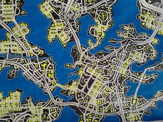 Shane Watt; City In The Dark, 2013, Original Drawing Other, 21.5 x 31.5 inches. Artwork description: 241  A flood map based on a satellite photo of South Florida. The map references American culture and politics. ...