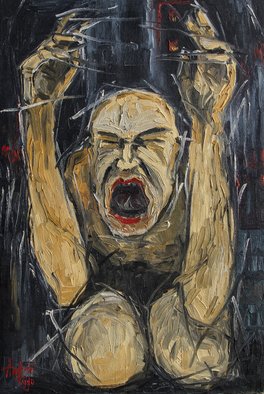 Andrei Sido; Cry, 2001, Original Painting Oil, 78 x 53.5 cm. Artwork description: 241      the fear, the horror, the city, man, dark, night, death, loneliness, longing, inevitable catastrophe     ...