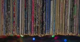 Shelley Catlin; Vinyl With Lights, 2014, Original Photography Digital, 20 x 16 inches. Artwork description: 241    Vinyl LPs, bokeh background, on metallic paper face mounted on plexiglass   ...