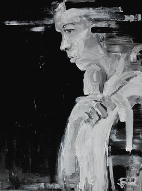 Lina Ruskyte Lukoseviciene; Rushing, 2014, Original Painting Acrylic, 60 x 80 cm. Artwork description: 241  black and white, portret, woman, girl, face, mood  ...