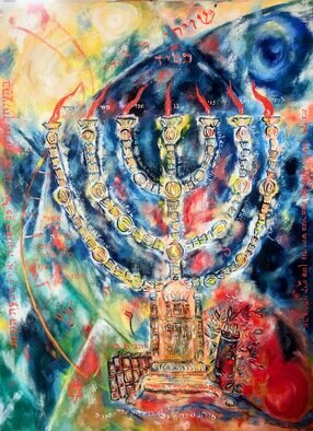 Shoshannah Brombacher; Shiviti Menorah, 2024, Original Painting Oil, 24 x 31 inches. Artwork description: 241 This is a Shiviti, a Menorah image used for meditation. There is a long description of this painting, explaining all the symbols, in my blog for the American Guild of Judaic Art: 