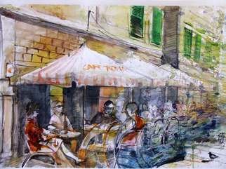 Sipos Lorand; CafeRoma, 2008, Original Watercolor, 29 x 50 cm. 