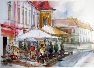 Sipos Lorand; Downtown Cafe, 2008, Original Watercolor, 21 x 29 inches. 