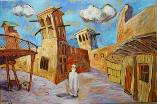 Stephane Laurent; Bastakiya At The Corner, 2011, Original Painting Oil, 90 x 60 cm. Artwork description: 241  View of the historical quarter of Dubai named Bastakiya ...