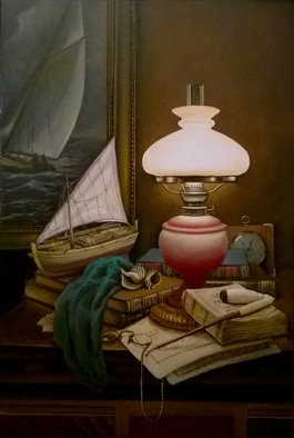 Slava Chylikin; Bulbs And Tubes, 2017, Original Painting Oil, 40 x 60 cm. Artwork description: 241 Memories of the SeaKeywords: lamp, pipe, model sailboat...