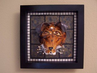 Suzanne Noll; Foxy Terror, 2006, Original Mosaic, 15 x 15 inches. Artwork description: 241    Foxy Terror is a Fox Terrier dog mask made of high fire clay and various glazes. Foxy is inlaid in handmade tiles and white marble inside of a black wooden frame. The whiskers are of white wire and handmade polymer clay balls at the tips.As with ...
