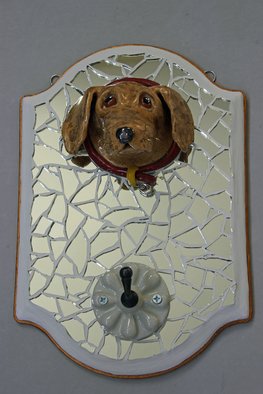 Suzanne Noll; Golden Lab Leash Holder LH1159, 2012, Original Mosaic, 14 x 9 inches. Artwork description: 241        hand formed this Golden Lab face out of high fired ceramics with the use of various glazes, while applying gold toned wire for its whiskers and a pewter tag to the collar that reads 