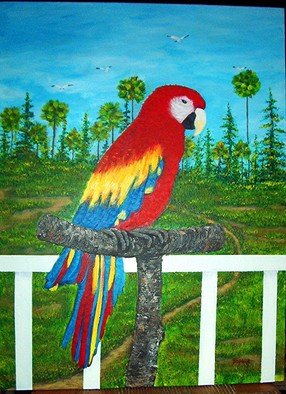 Sophia Stucki; Parrot  View From The Por..., 2003, Original Painting Acrylic, 18 x 24 inches. Artwork description: 241  Parrot View from the porch is 18x24 inches 34 deep finished edge no need for framing ready to hang Marsh, Seagulls, Palm trees...