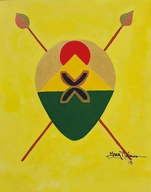 Gregory Roberson; Emancipation And Freedom, 2015, Original Painting Acrylic, 16 x 20 inches. Artwork description: 241 Spears and Shield collection.  This collection has symbolic and spiritual meaning for the African Diaspora. The shield represent protection while the spear represents defense and offense.  Each shield has unique symbol encompassing illuminating concepts for family and nation building as it pertains to the people of the ...