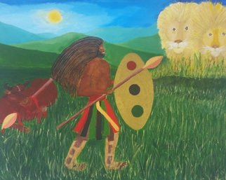 Gregory Roberson; Spiritual Warrior, 2016, Original Painting Acrylic, 20 x 16 inches. Artwork description: 241 Original acrylic painting on canvas.Rasta, African- American, ethnic, tribal, liberation, lion, bull, warrior, spear, shield, landscape ...